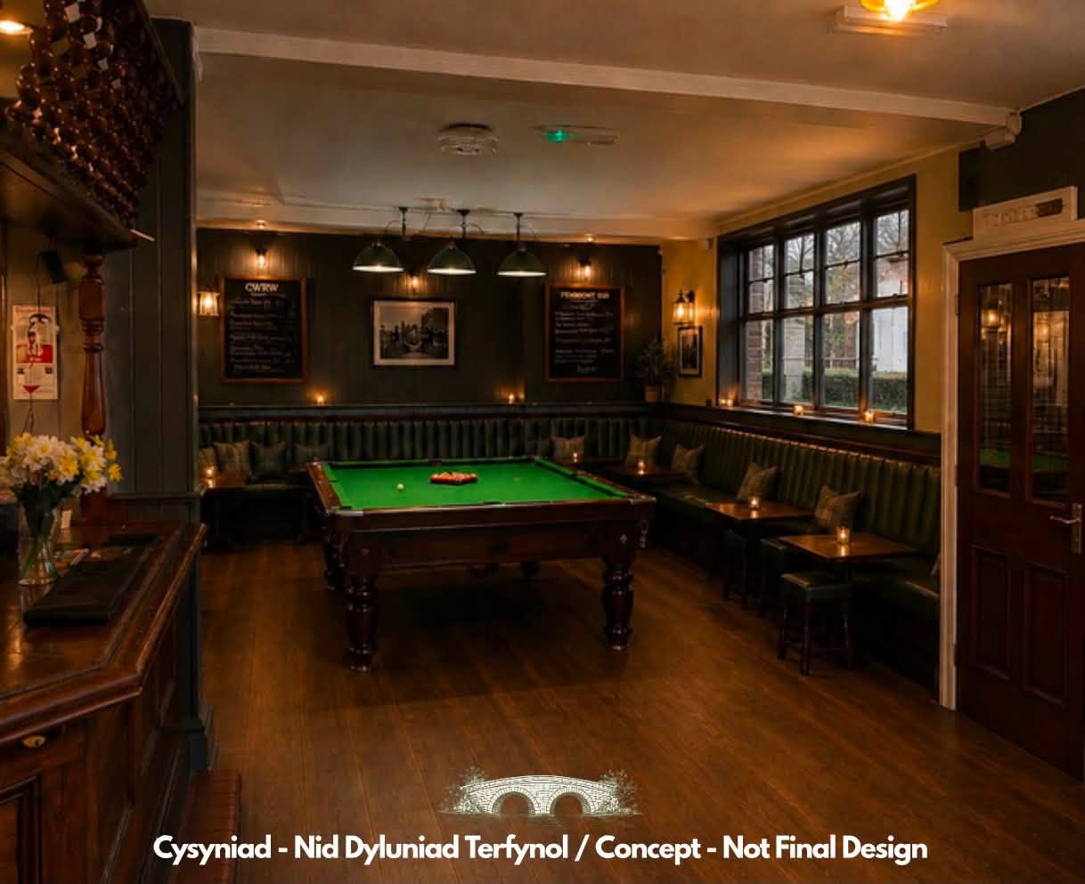 Historic pub interior with warm lighting